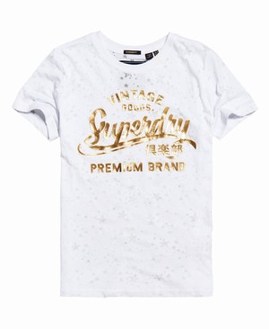 Superdry Vintage Goods Star All Over Print Női Pólók Fehér/Arany | KWXYO1634